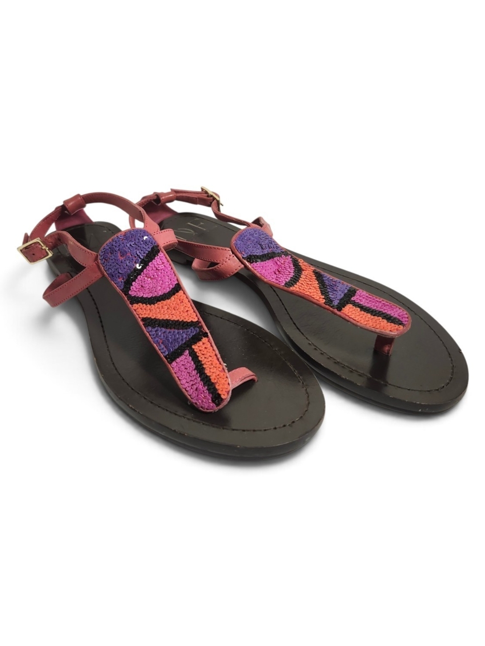 Beaded Pink and Purple Size 8.5 T-Strap Women's Sandals Diane Van Furstenberg